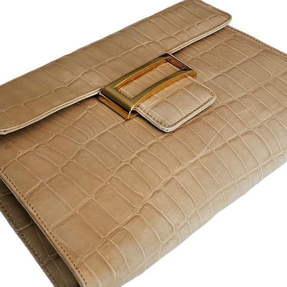 MADE IN ITALY Croc Embossed Ivory Patent Leather Clutch Crossbody - Picture 7 of 13